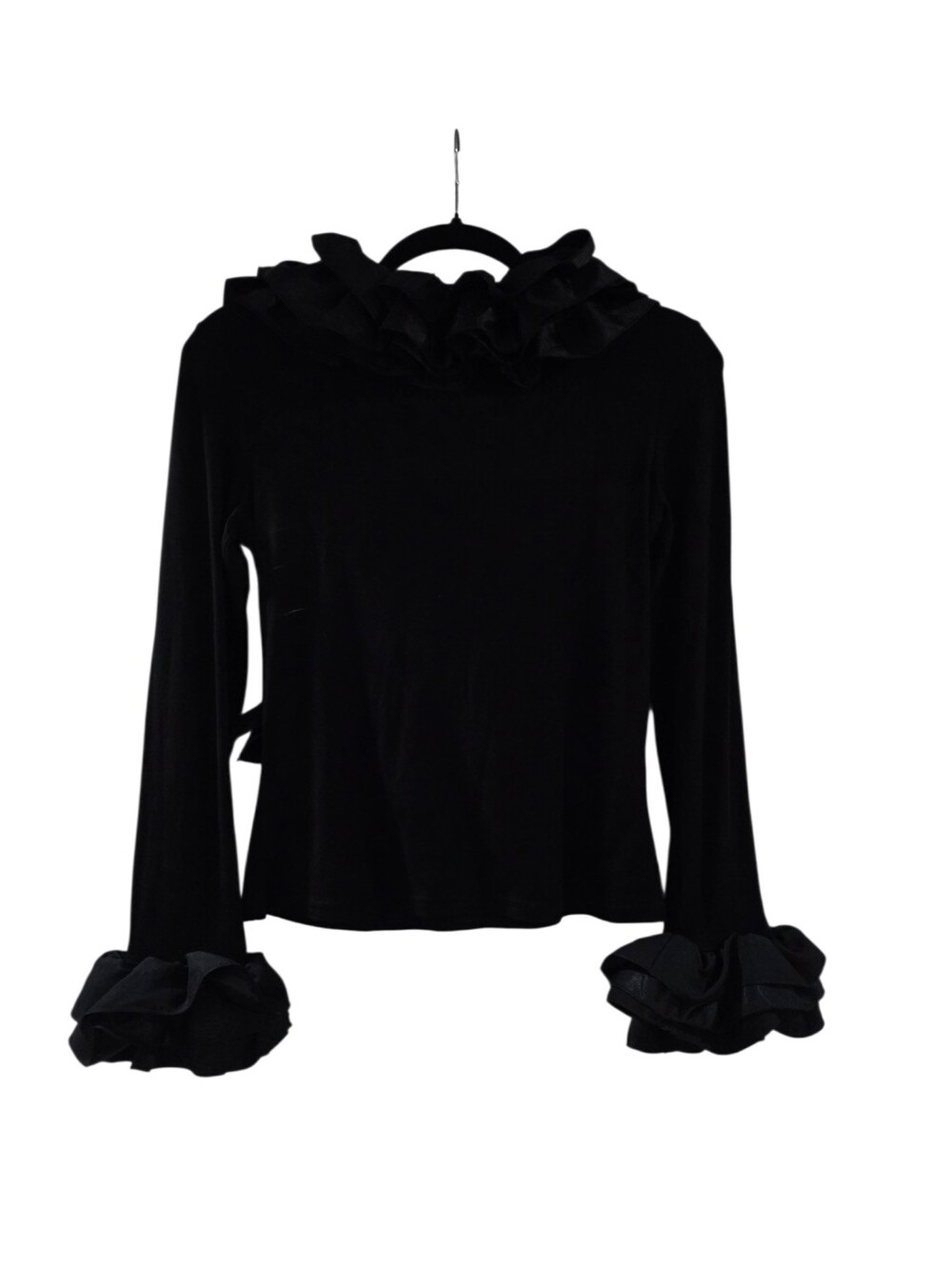 Cottonade Paris Black Cascading Ruffle Long Sleeve Top Size 2 - Picture 8 of 9